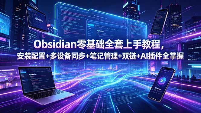 (18797期)Obsidian零基础全套上手教程,安装配置+多设备同步+笔记管理+双链+AI插件全掌握-网赚副业网