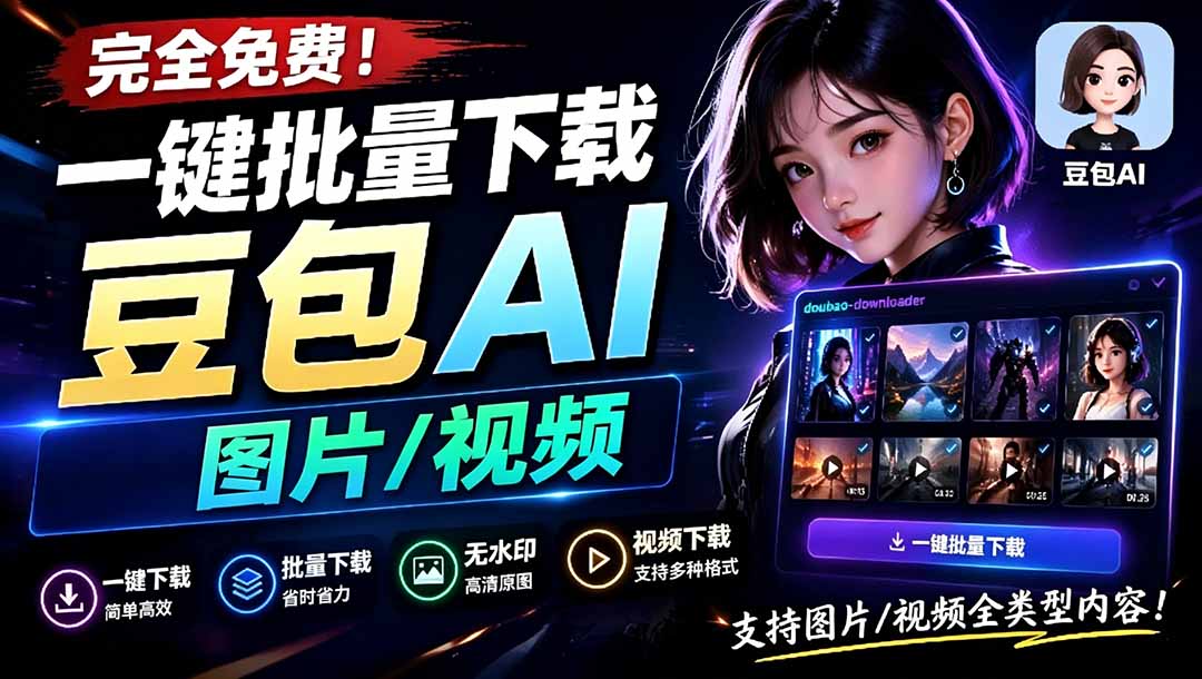 (19107期)Github最新发布!一键批量下载豆包AI无水印图片/视频,简单易用,自动解析提示词,doubao-downloader-网赚副业网