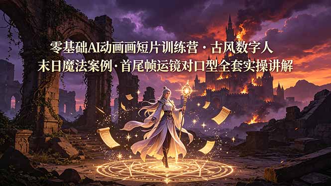 (19078期)零基础AI动画短片训练营,古风数字人末日魔法案例,首尾帧运镜对口型全套实操讲解-网赚副业网