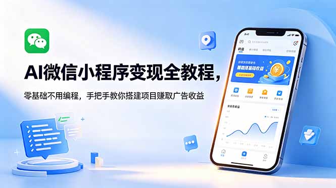 (18773期)AI微信小程序变现全教程,零基础不用编程,手把手教你搭建项目赚取广告收益-网赚副业网
