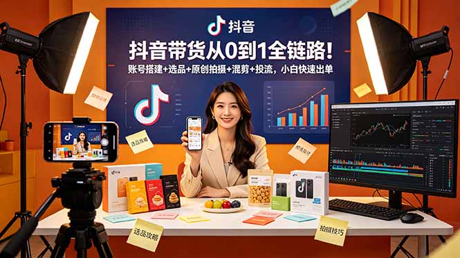 (18963期)抖音带货从0到1全链路!账号搭建+选品+原创拍摄+混剪+投流,小白快速出单-网赚副业网