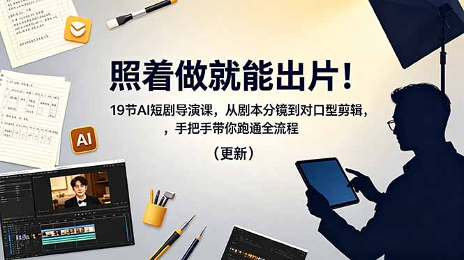 (18694期)照着做就能出片!19节AI短剧导演课,从剧本分镜到对口型剪辑,手把手带你跑通全流程(更新)-网赚副业网