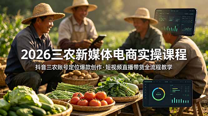 （18991期）2026三农新媒体电商实操课程：抖音三农账号定位爆款创作，短视频直播带货全流程教学-网赚副业网
