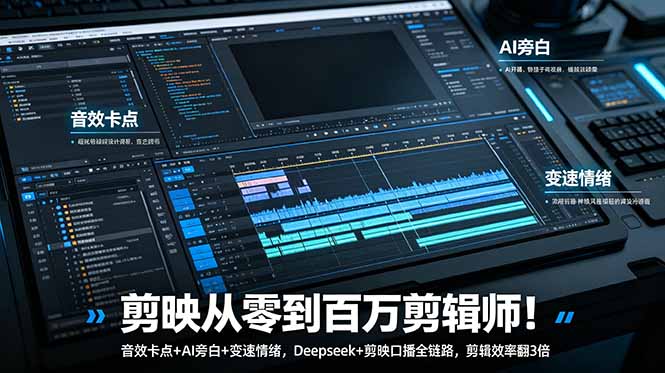 (18867期)剪映从零到百万剪辑师!音效卡点+AI旁白+变速情绪,Deepseek+剪映口播全链路,剪辑效率翻3倍-网赚副业网