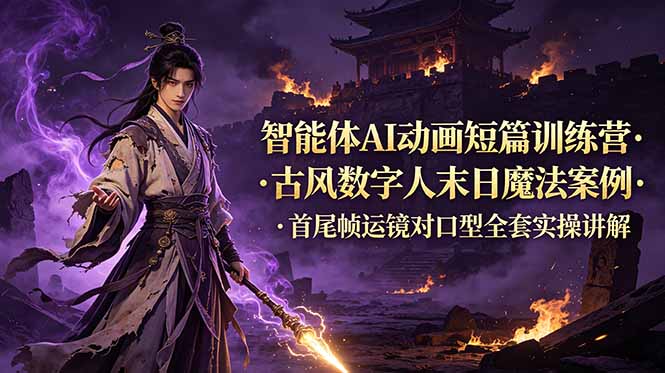 (19114期)智能体AI动画短篇训练营-更新,古风数字人末日魔法案例,首尾帧运镜对口型全套实操讲解-网赚副业网