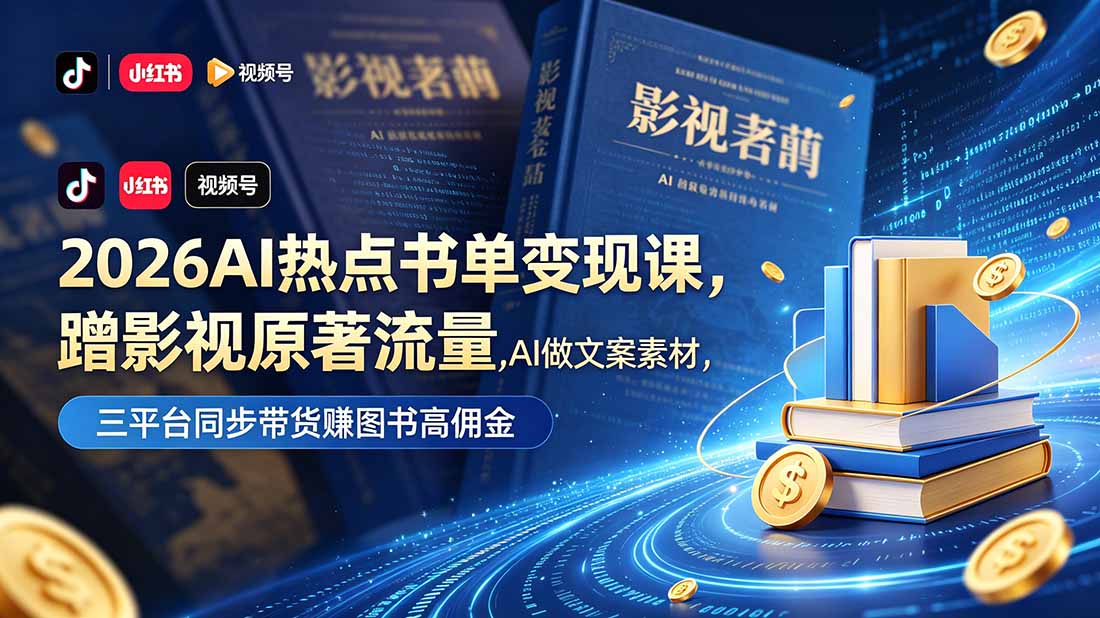 (18727期)2026AI热点书单变现课,蹭影视原著流量,AI做文案素材,三平台同步带货赚图书高佣金-网赚副业网