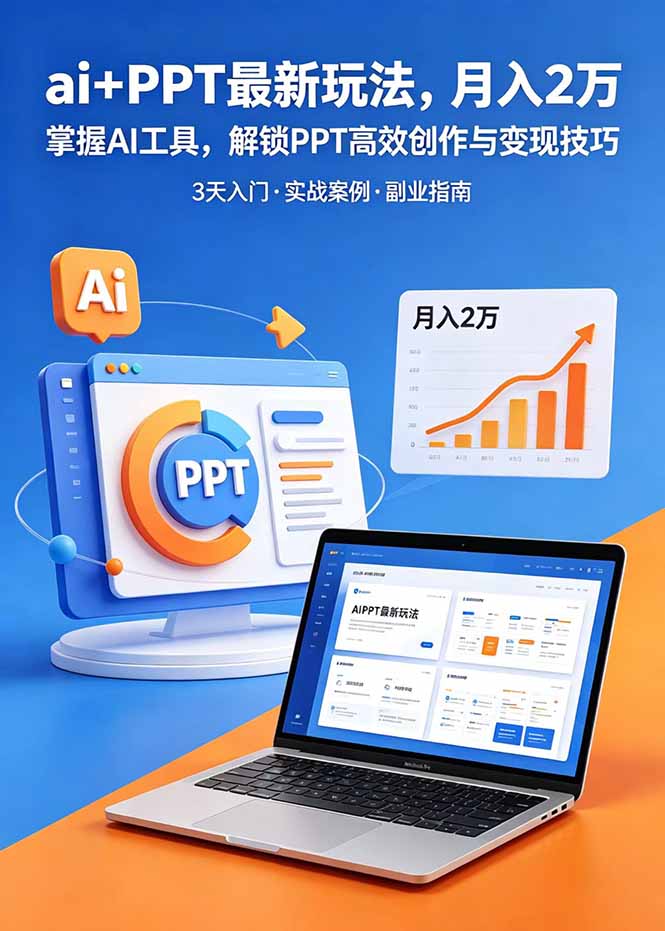 (18881期)ai+PPT最新玩法,月入2万掌握AI工具,解锁PPT高效创作与变现技巧3天入门,实战案例·副业指南-网赚副业网