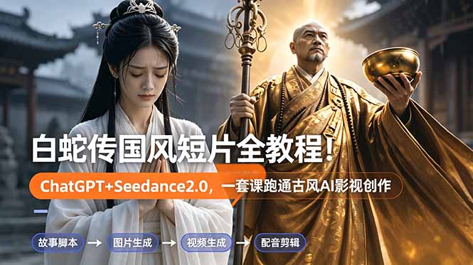 (18737期)白蛇传-国风短片全教程!ChatGPT+Seedance2.0,一套课跑通古风AI影视创作-网赚副业网