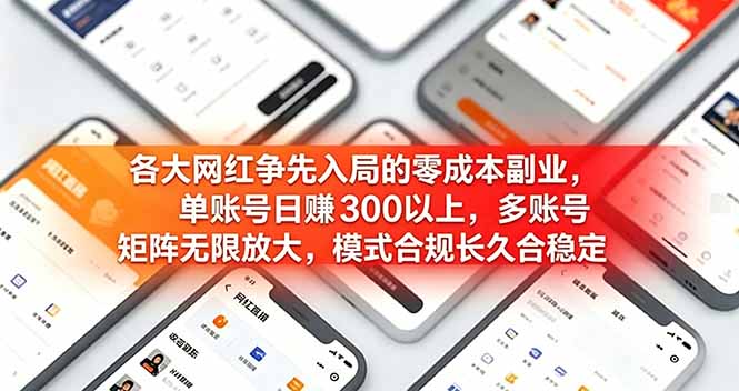 (19092期)各大网红争先入局的零成本副业,单账号日赚 300 以上,多号矩阵可放大,模式合规长久稳定!-网赚副业网