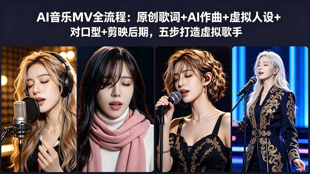 (18710期)AI音乐MV全流程:原创歌词+AI作曲+虚拟人设+对口型+剪映后期,五步打造虚拟歌手-网赚副业网