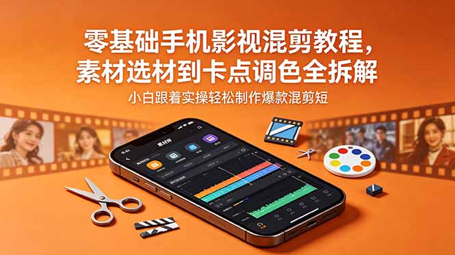 (18750期)零基础手机影视混剪教程,素材选材到卡点调色全拆解,小白跟着实操轻松制作爆款混剪短片-网赚副业网
