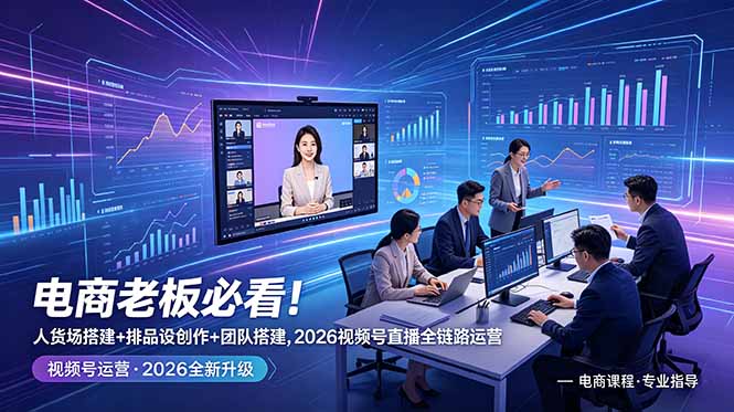 (18845期)电商老板必看!人货场搭建+排品设计+素材创作+团队搭建,2026视频号直播全链路运营-网赚副业网
