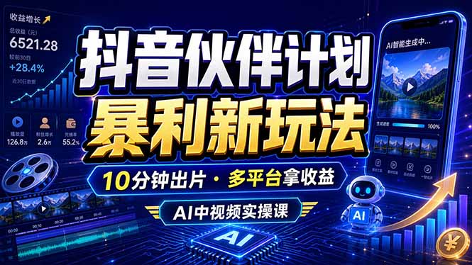 (18869期)抖音伙伴计划最新玩法,无需配音剪辑,10分钟出一条原创视频,轻松日入三位数-网赚副业网