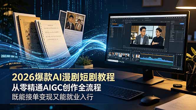 （18980期）2026 爆款 AI 漫剧短剧教程 从零精通 AIGC 创作全流程 既能接单变现又能就业入行-网赚副业网
