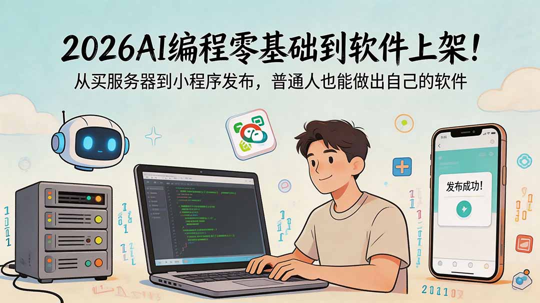 (18905期)2026AI编程零基础到软件上架!从买服务器到小程序发布,普通人也能做出自己的软件-网赚副业网