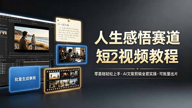 (19115期)人生感悟赛道短视频教程,零基础轻松上手,AI文案剪辑全套实操可批量出片-网赚副业网