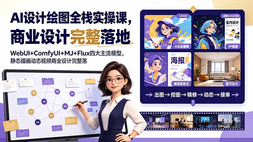 （19244期）AI设计绘图全栈实操课，WebUI+ComfyUI+MJ+Flux四大主流模型，静态插画动态视频商业设计完整落地教程-网赚副业网