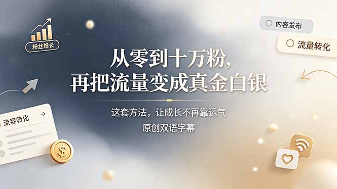 (19198期)从零到十万粉,再把流量变成真金白银——这套方法,让成长不再靠运气【原创双语字幕】-网赚副业网