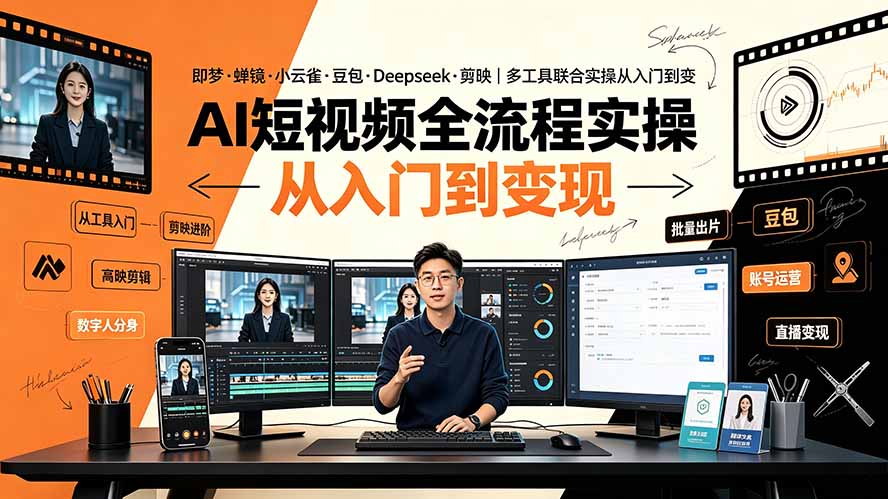 (19250期)AI短视频全流程实操:即梦·蝉镜·小云雀·豆包·Deepseek·剪映|多工具联合实操从入门到变现-网赚副业网