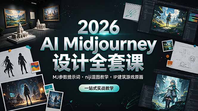 （19209期）2026 AI Midjourney设计全套课，MJ参数提示词niji混图教学，IP建筑游戏原画一站式实战教学-网赚副业网