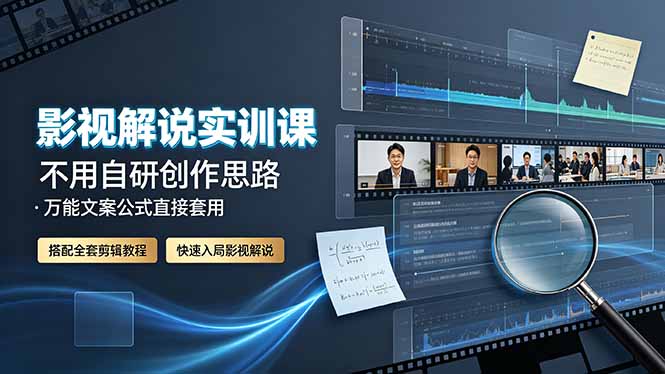 (19183期)影视解说实训课:不用自研创作思路,万能文案公式直接套用,搭配全套剪辑教程,快速入局影视解说-网赚副业网