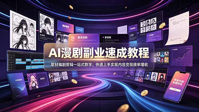 (19157期)AI漫剧副业速成教程,取材编剧剪辑一站式教学;快速上手实现内容变现接单增收-网赚副业网