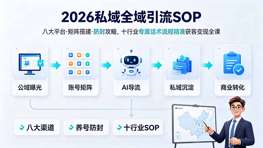 (19248期) 2026私域全域引流SOP|八大平台·矩阵搭建·防封攻略,十行业专属话术流程精准获客变现全课-网赚副业网