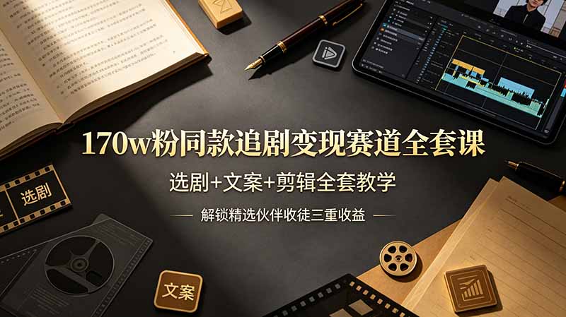 (19142期)170w粉博主同款追剧变现赛道全套课-更新,选剧+文案+剪辑全套教学,解锁精选伙伴收徒三重收益-网赚副业网