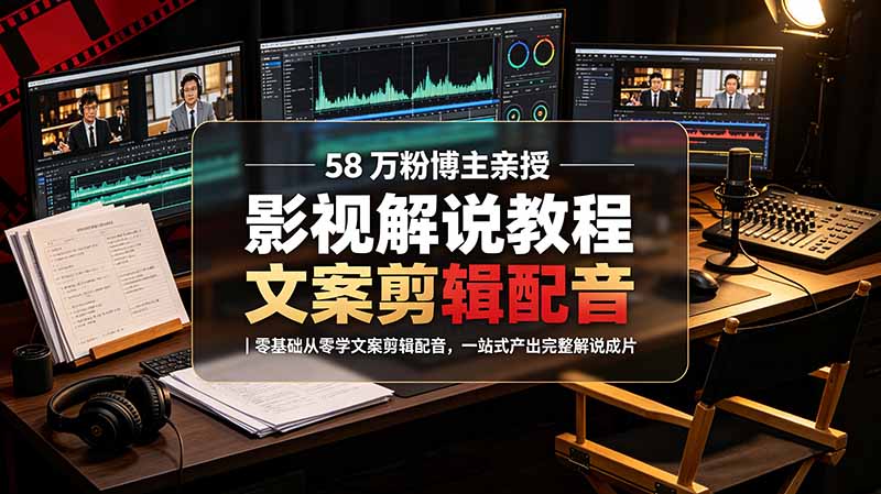 (19160期)58 万粉博主荧幕春秋亲授影视解说教程|零基础从零学文案剪辑配音,一站式产出完整解说成片-网赚副业网