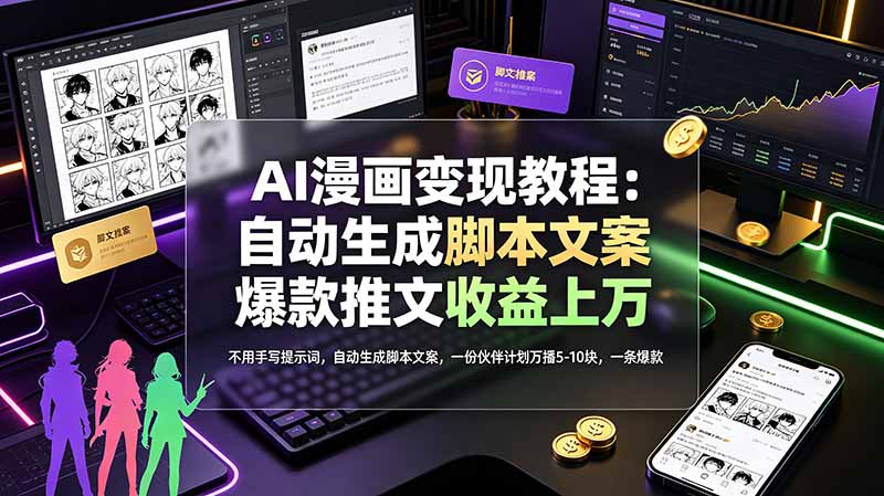 (19170期)AI漫画变现教程:不用手写提示词,自动生成脚本文案,一份伙伴计划万播5-10块,一条爆款推文收益上万-网赚副业网
