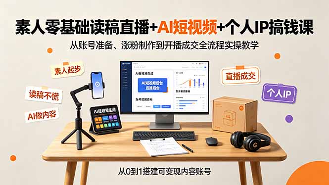 （19232期）素人零基础读稿直播+AI短视频+个人IP搞钱课，从账号准备、涨粉制作到开播成交全流程实操教学-网赚副业网
