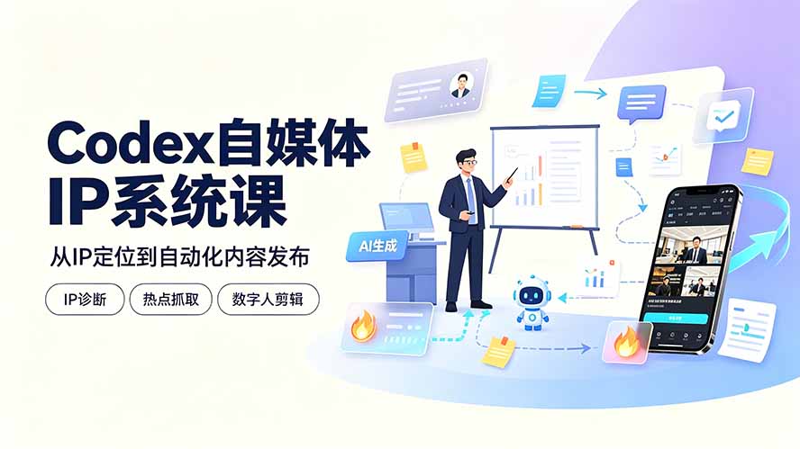 (19258期)Codex自媒体IP系统课:IP诊断/热点抓取/IP蒸馏 Skill,爆款复刻数字人多平台自动发布教程-网赚副业网