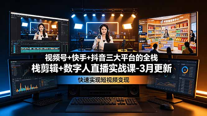 （19146期）视频号+快手+抖音三大平台的全栈剪辑+数字人直播实战课-3月更新：快速实现短视频变现-网赚副业网