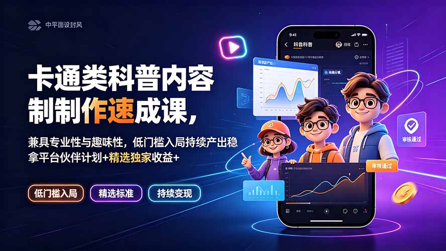(19234期)卡通类科普内容制作速成课,兼具专业性与趣味性,低门槛入局持续产出稳拿平台伙伴计划+精选独家收益-网赚副业网