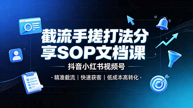 (19202期)截流手搓打法分享SOP文档课,抖音小红书视频号丨精准截流,快速获客,低成本高转化-网赚副业网