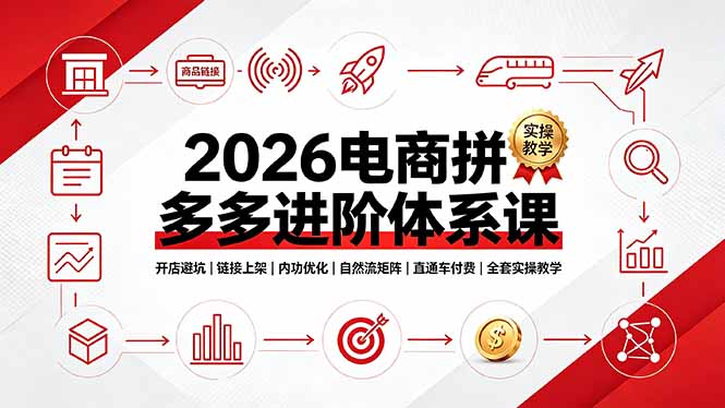 (19206期)2026电商拼多多进阶体系课,开店避坑,链接上架,内功优化,自然流矩阵|直通车付费|全套实操教学-网赚副业网