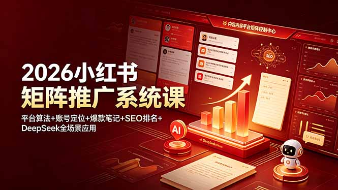(19129期)2026小红书矩阵推广系统课:平台算法+账号定位+爆款笔记+SEO排名+DeepSeek全场景应用-网赚副业网