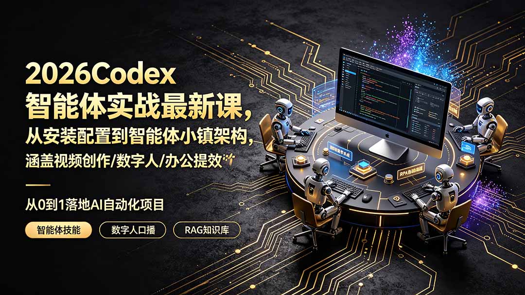 (19237期)2026Codex智能体实战最新课,从安装配置到智能体小镇架构,涵盖视频创作/数字人/办公提效全技能-网赚副业网