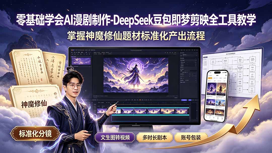 (19263期)零基础学会AI漫剧制作-DeepSeek豆包即梦剪映全工具教学,掌握神魔修仙题材标准化产出流程-网赚副业网