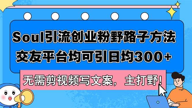 Soul引流创业粉野路子方法，交友平台均可引日均300+，无需剪视频写文案…-网赚资源网