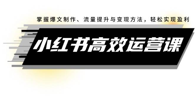 小红书高效运营课：掌握爆文制作、流量提升与变现方法，轻松实现盈利-网赚资源网
