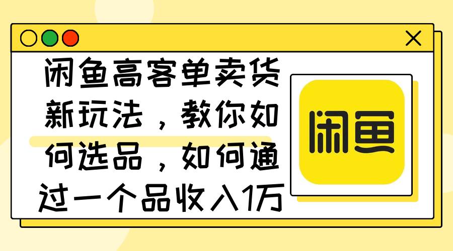 闲鱼高客单卖货新玩法，教你如何选品，如何通过一个品收入1万+-网赚资源网
